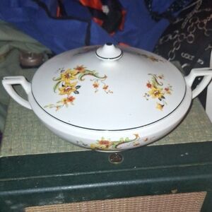 Floral White Ceramic Casserole Dish